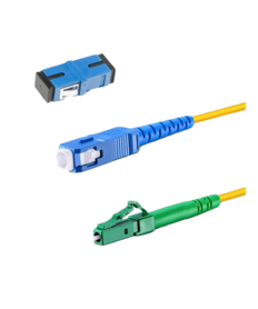 GLASVEZELKABEL-SET BLAUW (KABEL MET KOPPELBLOK) (SC-UPC/LC-APC) 2 METER